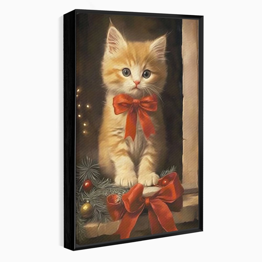 Tablou canvas cu tablou canvas cu pisoi si funda rosie, in rama de aluminiu negru